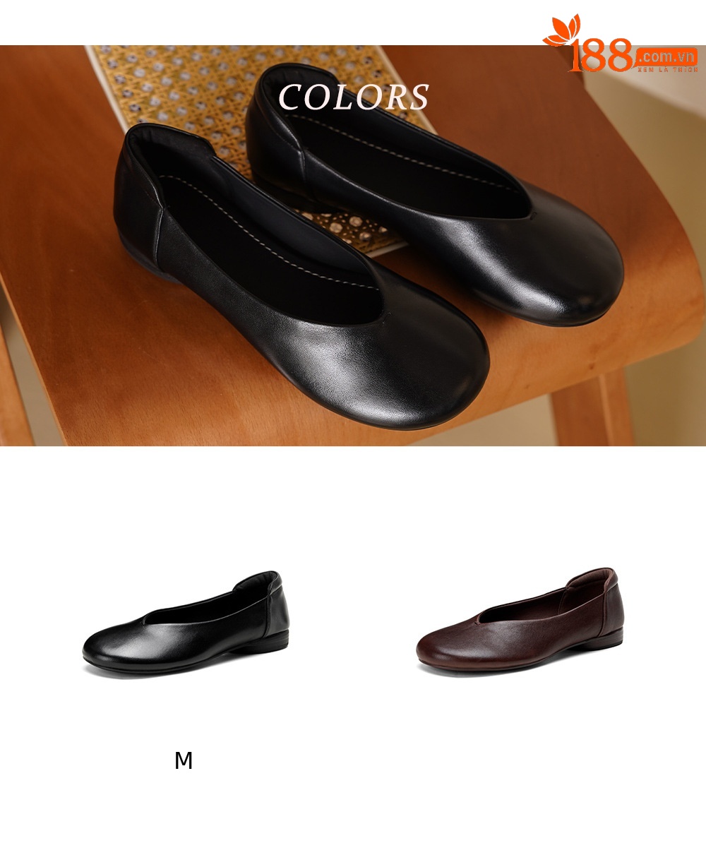 Giày bệt nữ mũi tròn da bò mềm đế bằng phong cách basic — màu nâu chi tiết 3