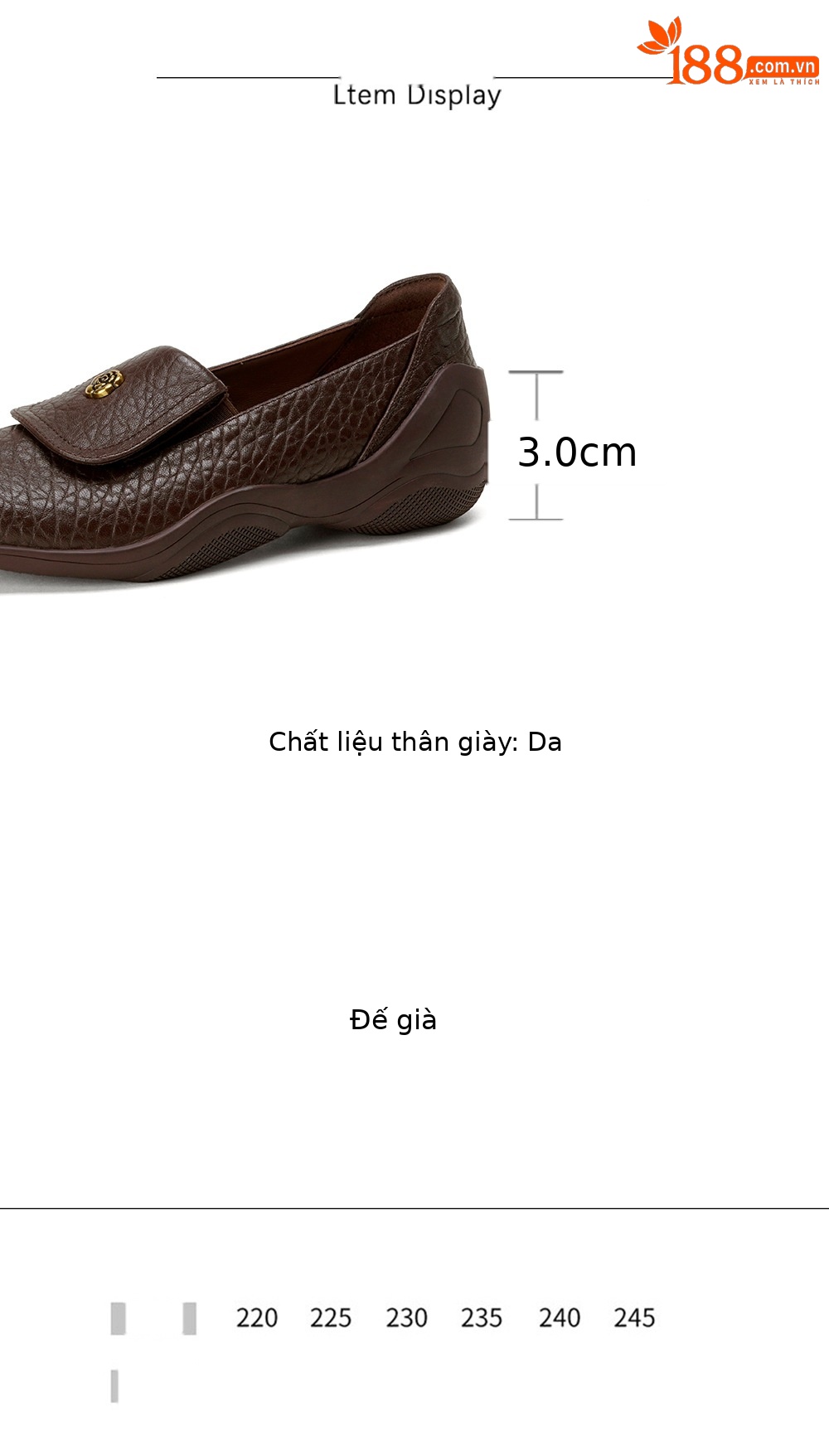Giày loafer nữ da dê mũi tròn, gót thấp 3 cm, hoa nổi, phong cách cổ điển — màu nâu chi tiết 3