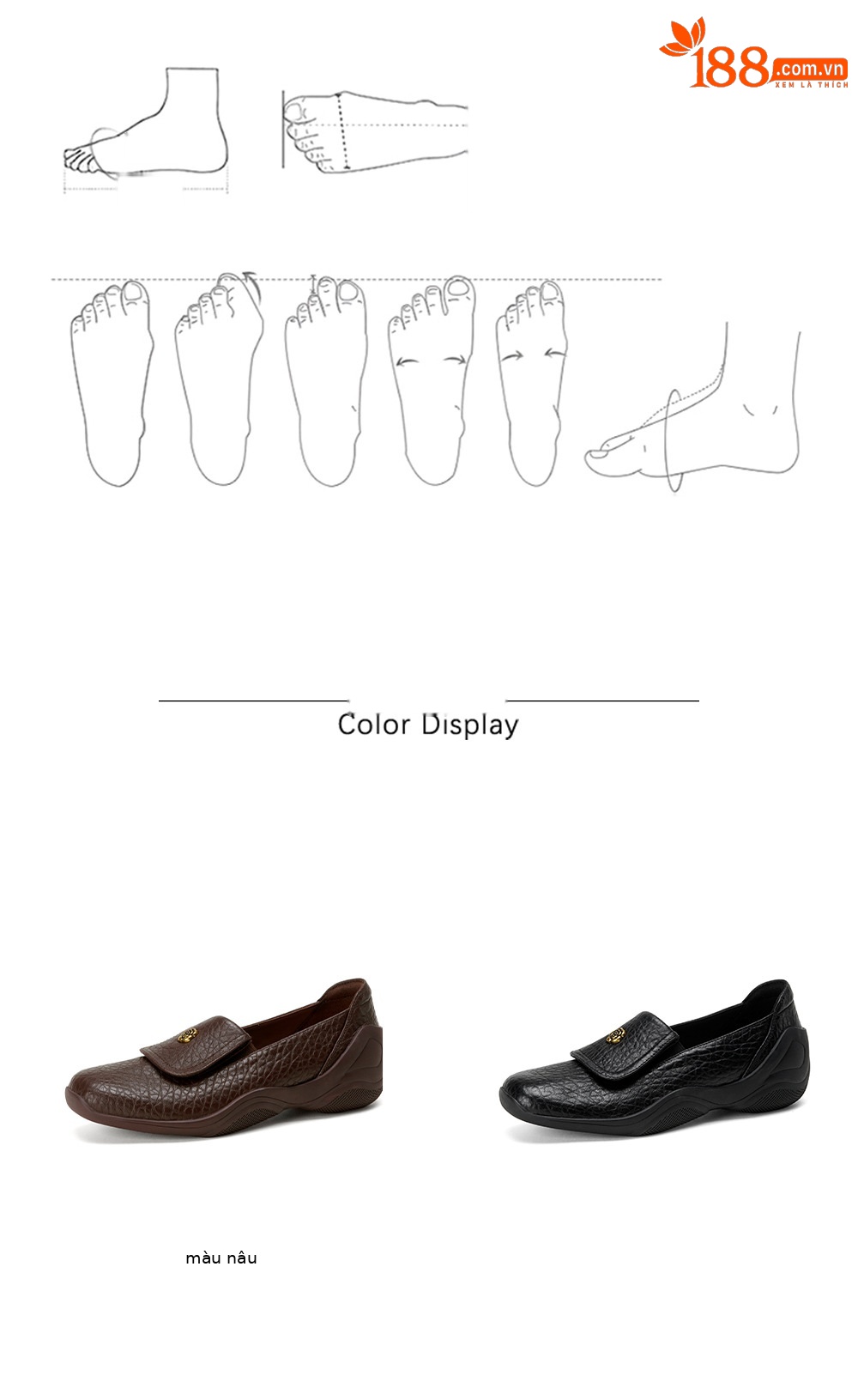 Giày loafer nữ da dê mũi tròn, gót thấp 3 cm, hoa nổi, phong cách cổ điển — màu nâu chi tiết 4