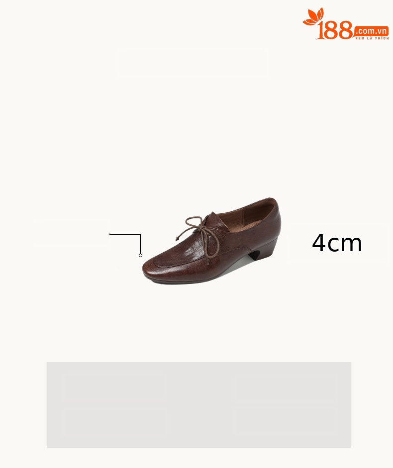 Giày da nữ kiểu Anh buộc dây mũi nhọn gót vuông 4 cm — màu nâu chi tiết 3