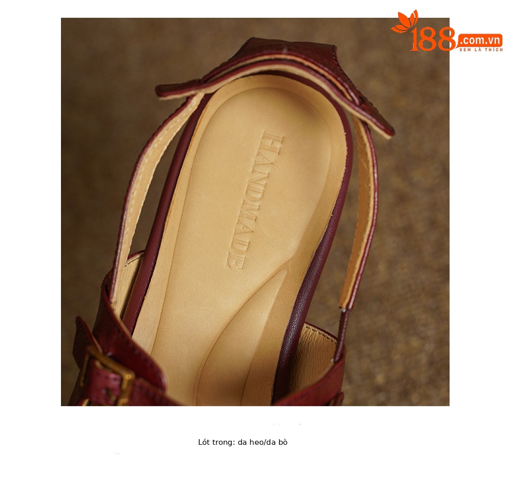 Sandal nữ hở mũi đầu vuông cổ điển quai ngang khóa cài gót thấp — màu be chi tiết 17
