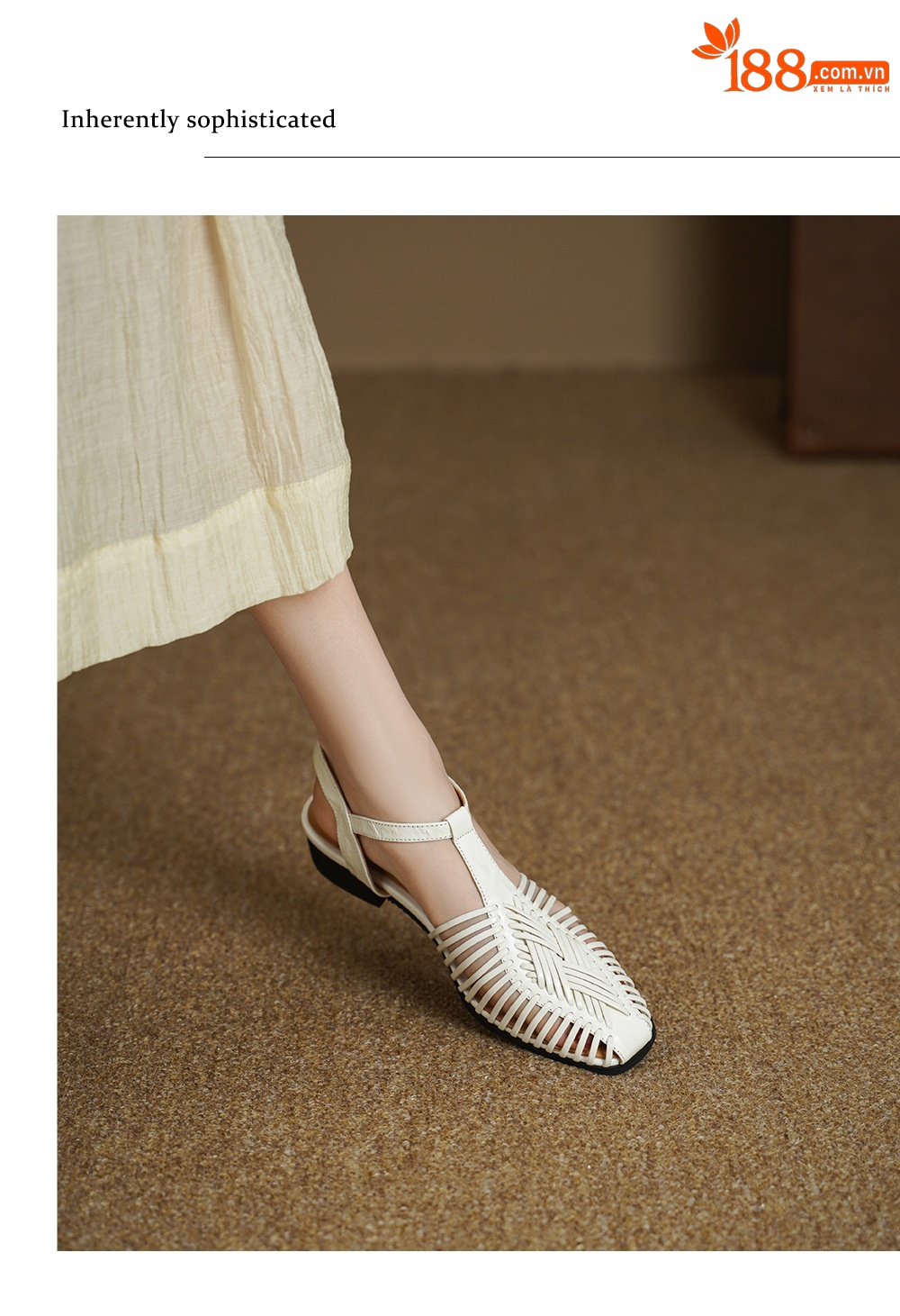 Sandal nữ quai dệt mảnh mũi vuông gót phẳng — màu nâu chi tiết 9