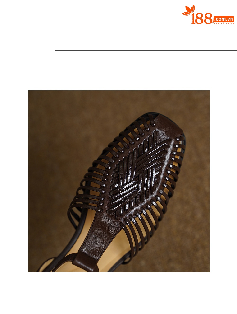 Sandal nữ quai dệt mảnh mũi vuông gót phẳng — màu nâu chi tiết 16