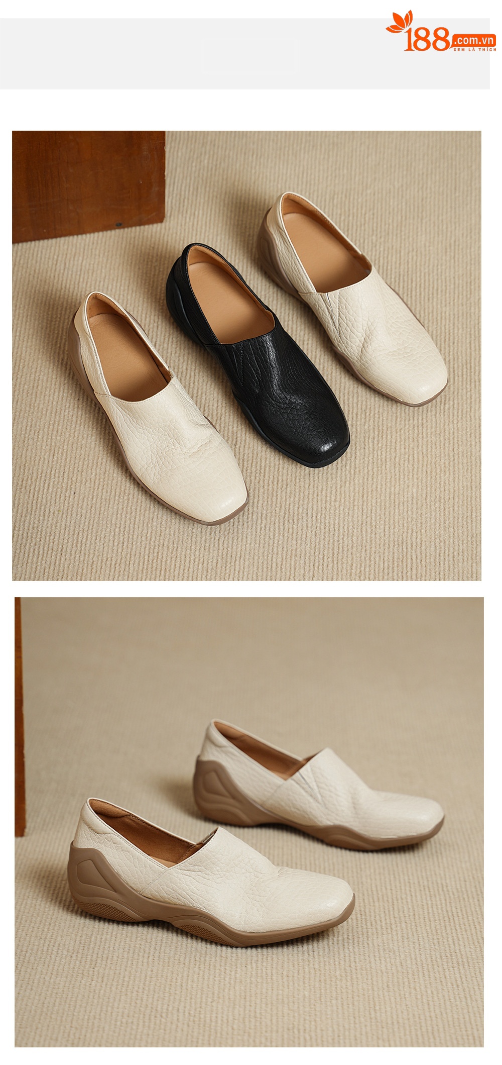 Giày loafer nữ da dê mũi tròn, gót trung 3 cm, hoa nổi, phong cách cổ điển — đen chi tiết 9