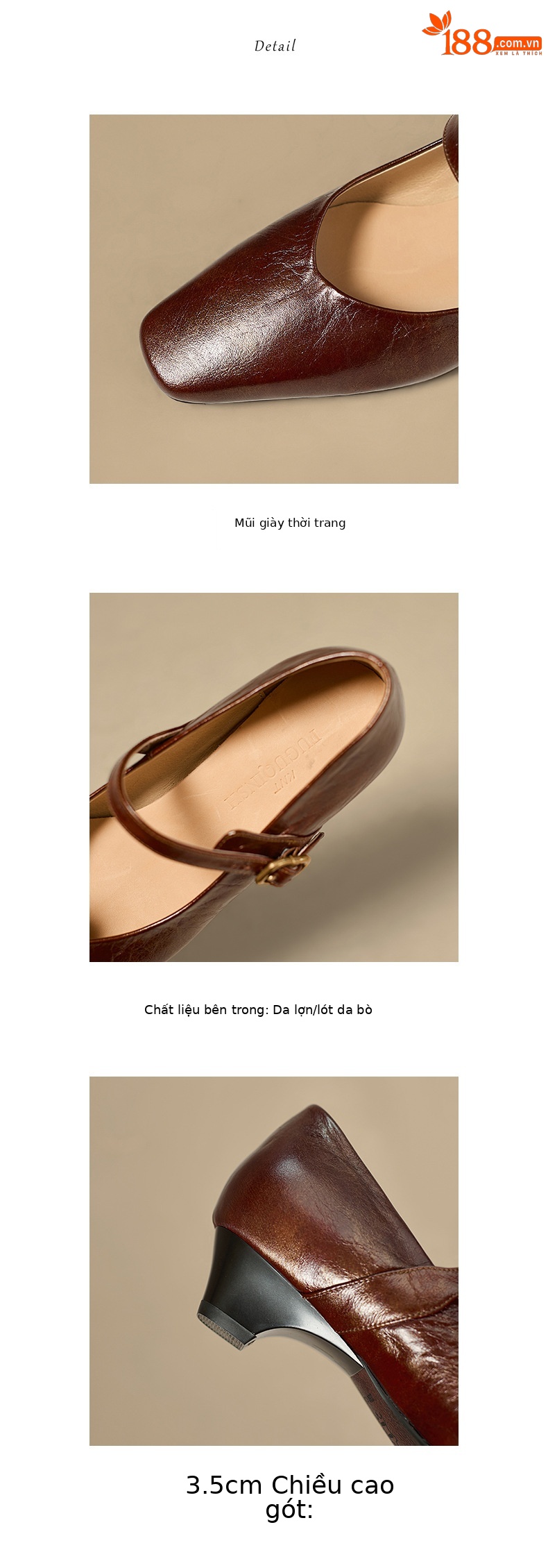 Giày Mary Jane nữ mũi vuông gót thấp 3,5 cm quai ngang khóa chữ T — đen chi tiết 9