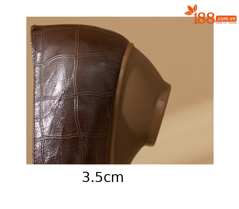 Giày lười nữ gót thấp 3.5 cm da cừu dập nổi miệng sâu — màu nâu chi tiết 14
