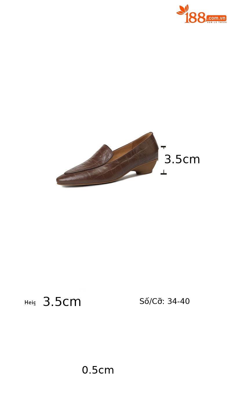 Giày lười nữ gót thấp 3.5 cm da cừu dập nổi miệng sâu — màu nâu chi tiết 2