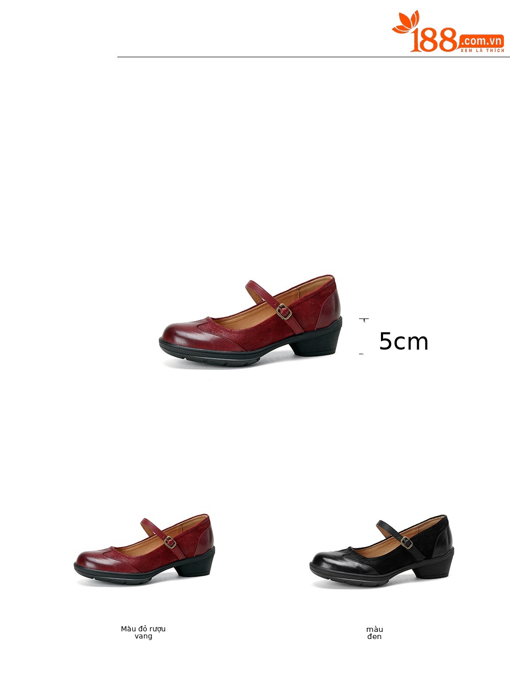 Giày Mary Jane nữ da bò mũi tròn đế mềm phong cách cổ điển gót vừa — đen chi tiết 1