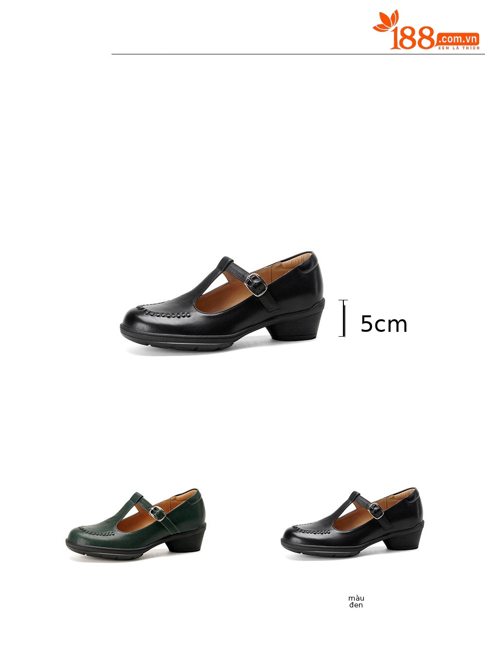 Giày Mary Jane nữ da bò mũi tròn đế mềm gót vừa phong cách Anh quốc — đen chi tiết 1