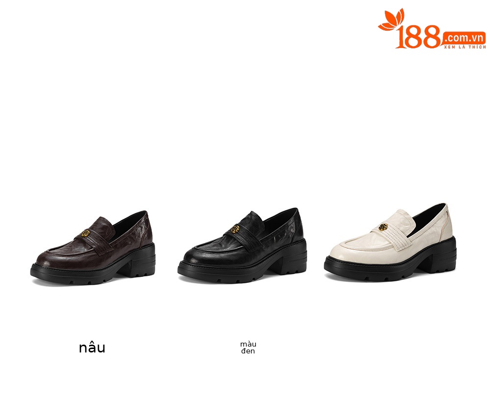 Giày loafer nữ mũi tròn gót vuông dày đế cao 6 cm da cừu — màu nâu chi tiết 5