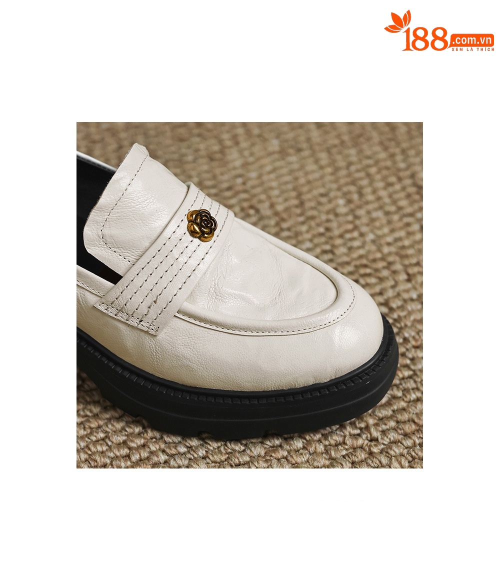 Giày loafer nữ mũi tròn gót vuông dày đế cao 6 cm da cừu — màu nâu chi tiết 10