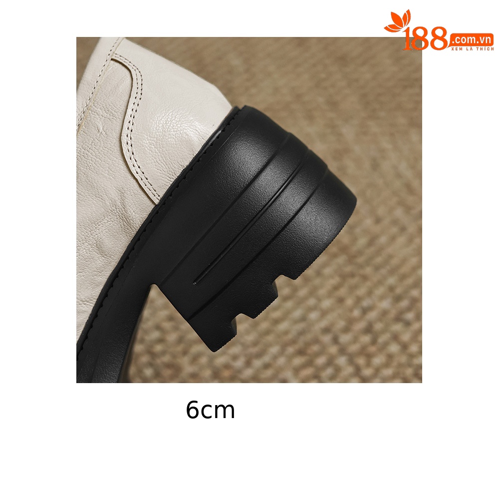 Giày loafer nữ mũi tròn gót vuông dày đế cao 6 cm da cừu — màu nâu chi tiết 11