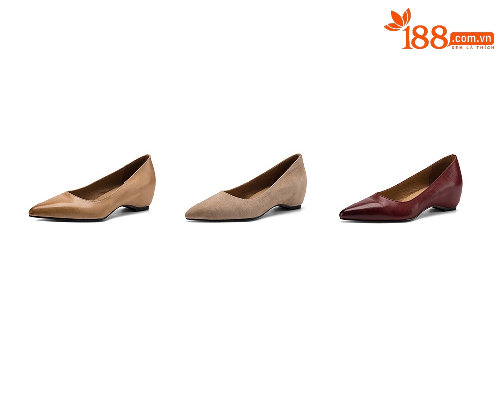 Giày cao gót nữ mũi nhọn da bò, gót 4.5 cm, phong cách Hàn Quốc đơn giản — Da bò màu hạnh nhân chi tiết 4