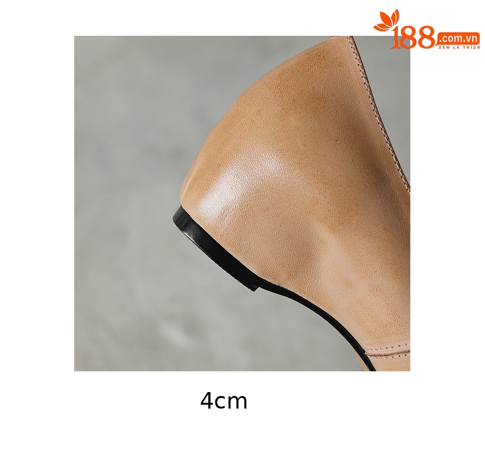 Giày cao gót nữ mũi nhọn da bò, gót 4.5 cm, phong cách Hàn Quốc đơn giản — Da bò màu hạnh nhân chi tiết 12