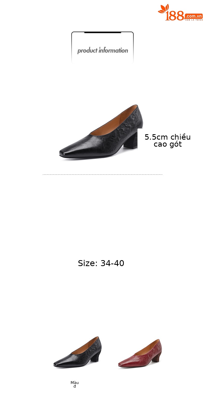 Giày cao gót nữ mũi vuông gót dày 5.5 cm, phong cách công sở đơn giản — đen chi tiết 2