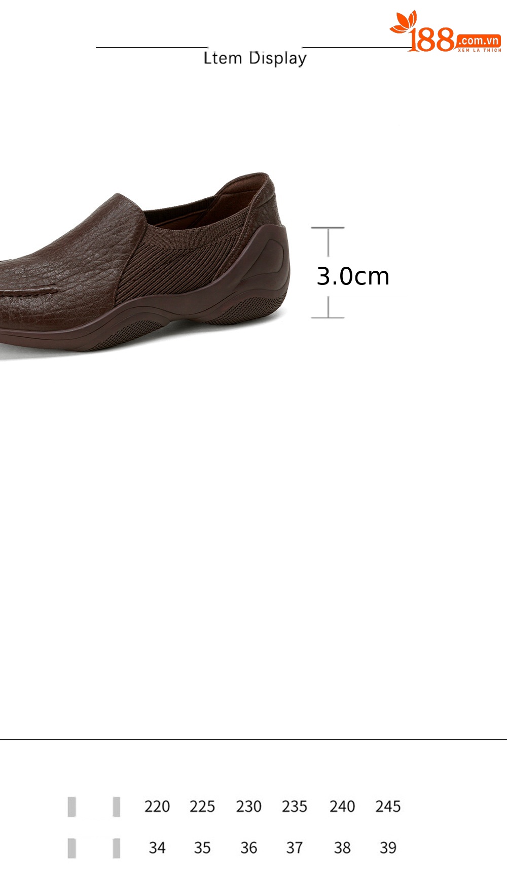 Giày loafer nữ da dê mũi sâu, gót vuông 3 cm, hoa nổi, phong cách bà nội trẻ trung — màu nâu chi tiết 3