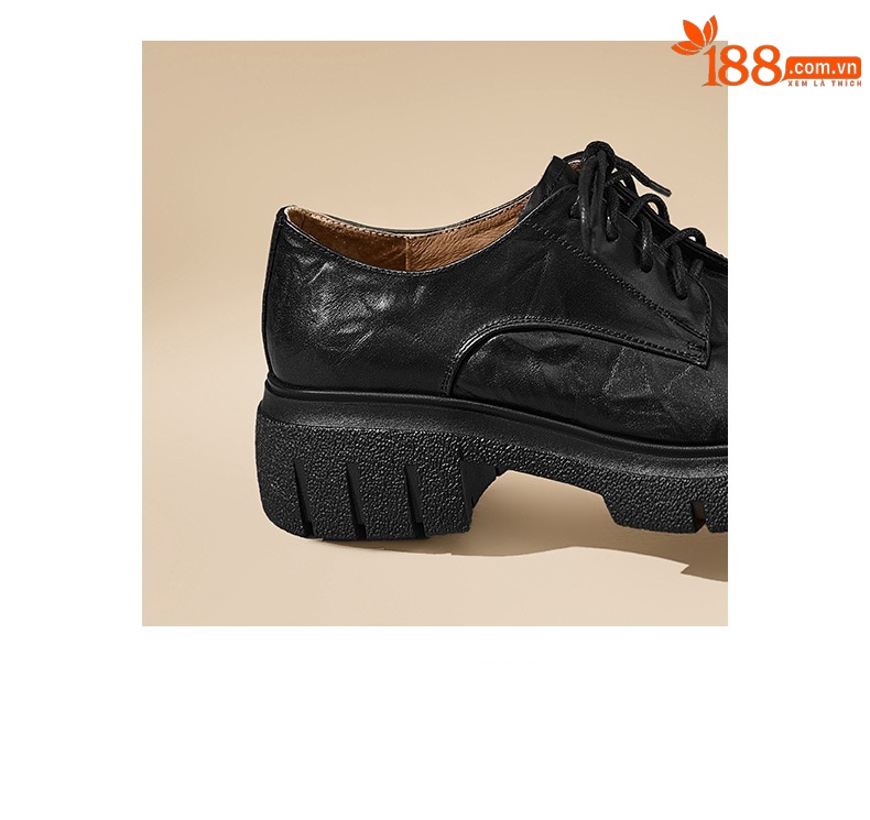 Giày nữ đế xuồng platform da bò đánh bóng phong cách vintage, gót 4 cm — màu nâu chi tiết 4