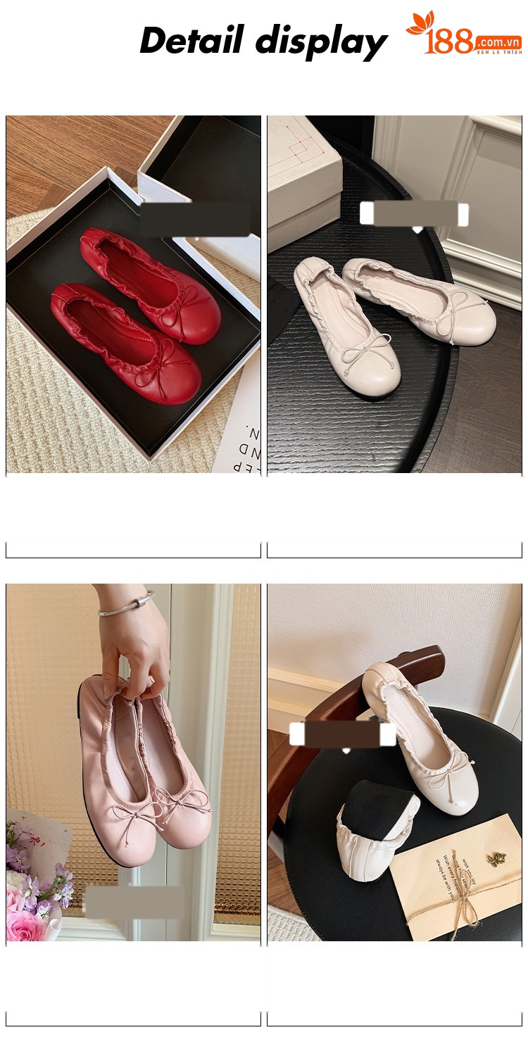 Giày ballet nữ da cừu mũi tròn nơ bướm đế bệt mềm mại — màu nâu chi tiết 3