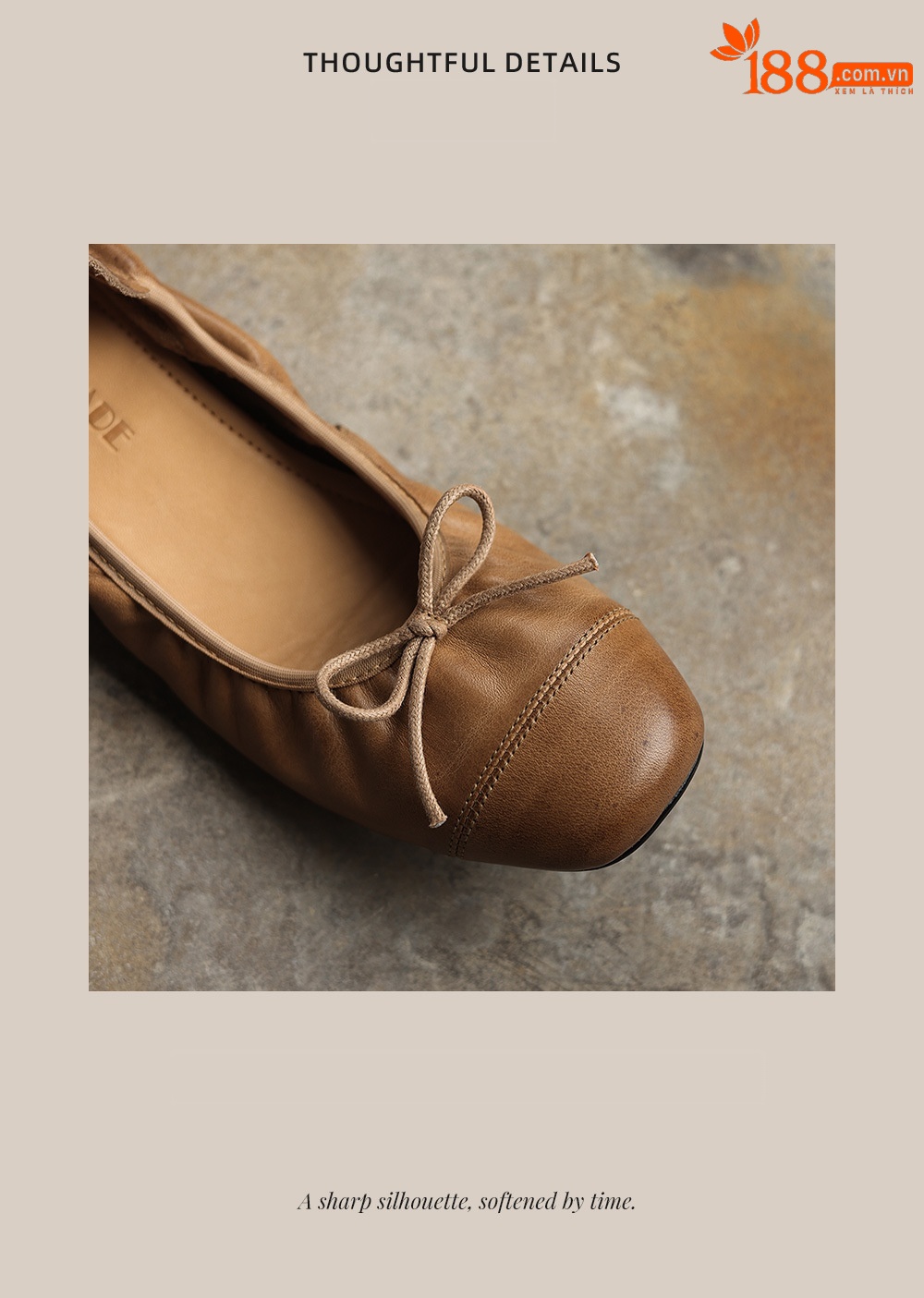 Giày ballet nữ mũi tròn da bò mềm, kiểu trứng cuộn, cổ nông — đen chi tiết 23