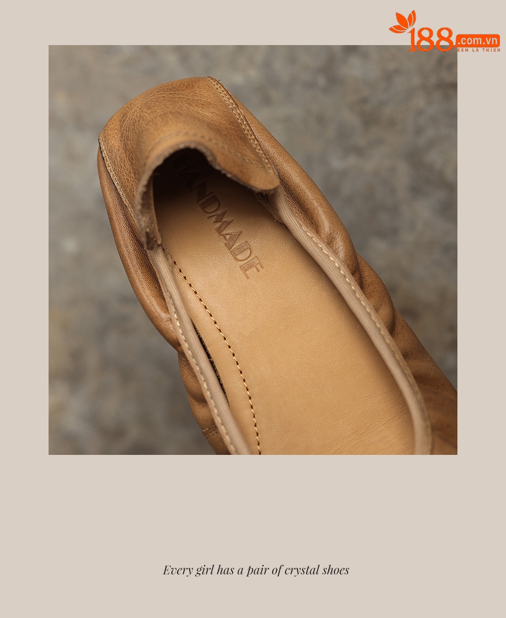 Giày ballet nữ mũi tròn da bò mềm, kiểu trứng cuộn, cổ nông — đen chi tiết 24