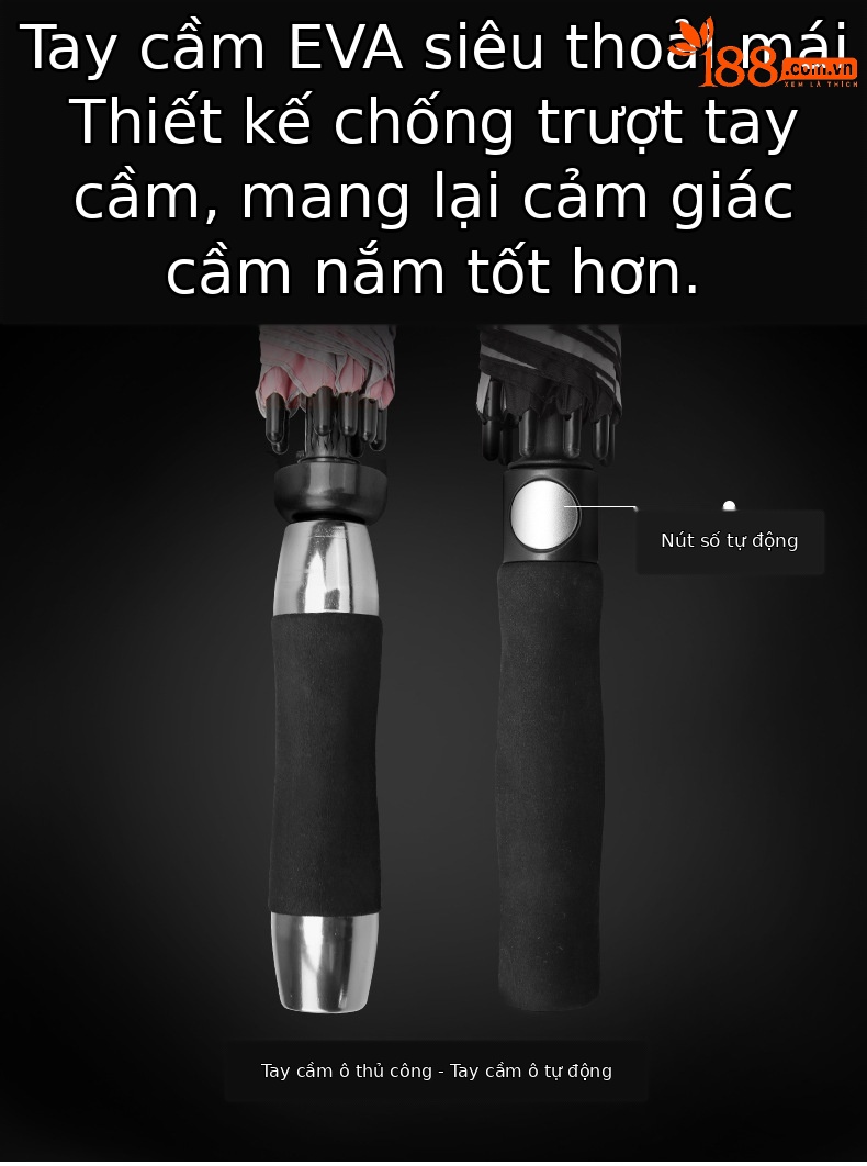 Ô dù golf PGM tự động chống nước mật độ cao, đường kính 133 cm — Ys001 đen đỏ-tự động, Ys001 tất cả màu đen-tự động chi tiết 3