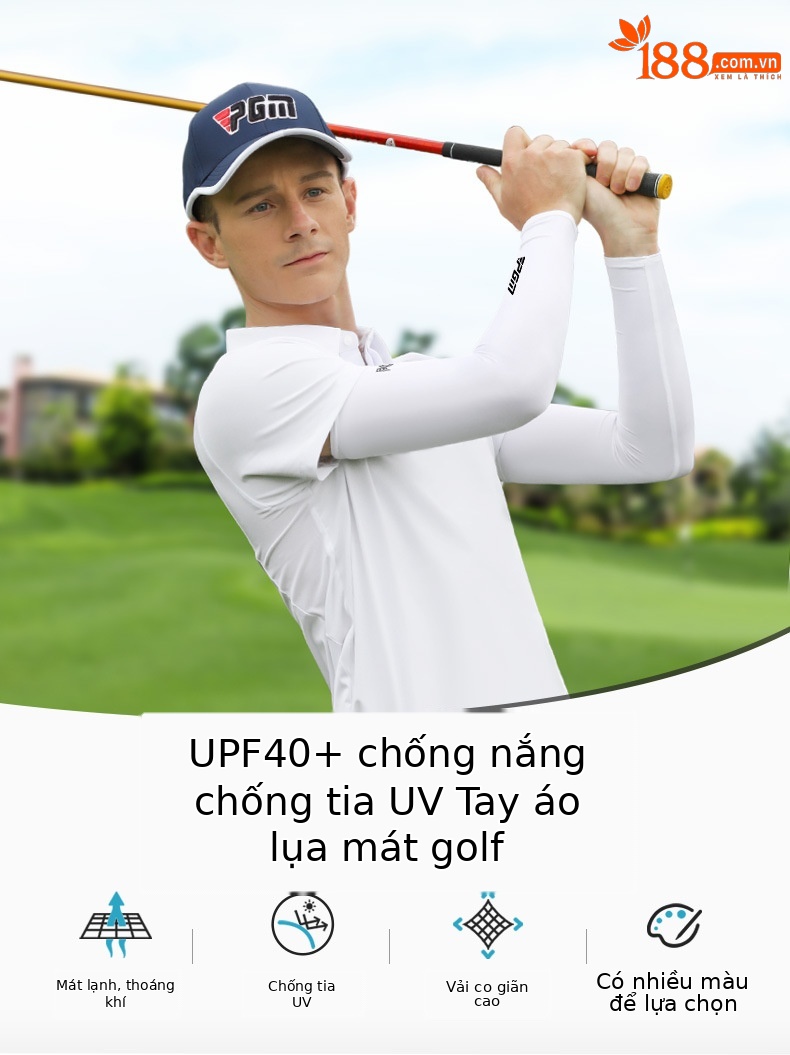 Tay áo chống nắng golf PGM chất liệu lụa băng thoáng khí cho nam nữ — Màu xanh lam chi tiết 3