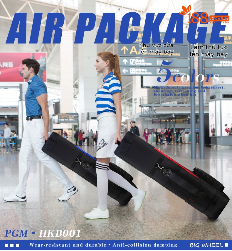 Túi đựng gậy golf PGM hai lớp dày có ròng rọc, kích thước 38x24x130 cm — HKB001 màu đen, HKB001 đen cam, HKB001 đen đỏ, HKB001 Đen xanh lam chi tiết 2