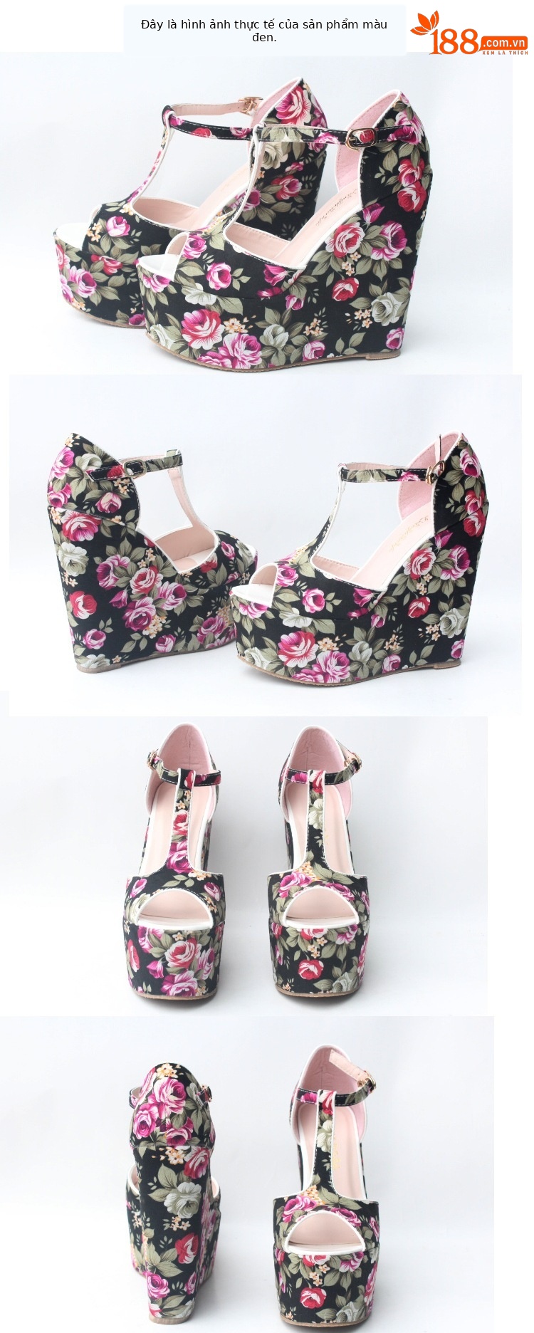 Sandal nữ đế dày Bohemian in họa tiết dân tộc, gót 15 cm, mùa hè — Màu đen chi tiết 2