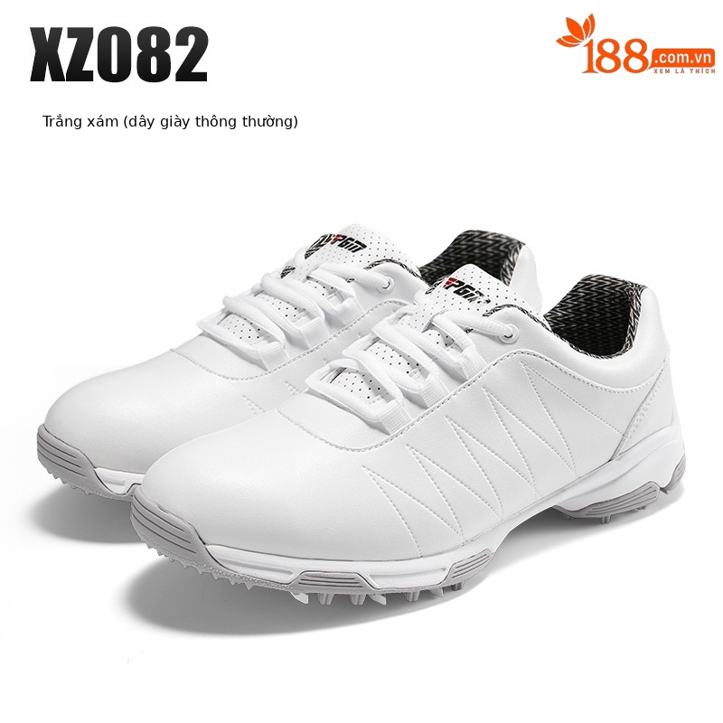 Giày golf nữ PGM không thấm nước, dây giày nút vặn, đế chống trượt — XZ082-Trắng xám [kiểu dây giày], XZ082-Trắng xám [kiểu nút xoay], XZ082-Trắng hồng B [Kiểu nút xoay], XZ082-Trắng hồng B [Kiểu dây giày]