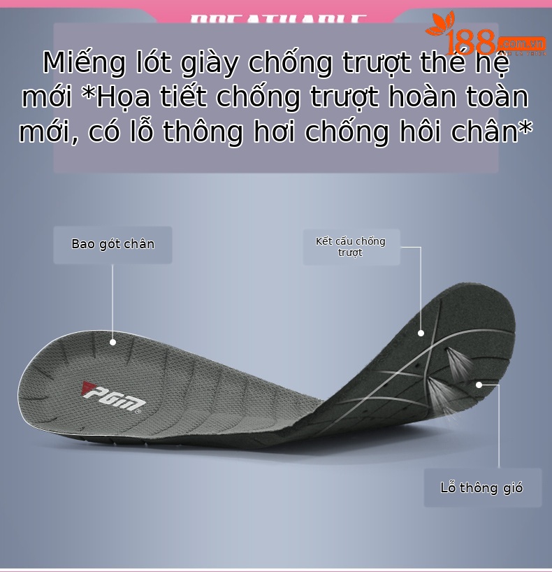 Giày golf nữ PGM không thấm nước, dây giày nút vặn, đế chống trượt — XZ082-Trắng xám [kiểu dây giày], XZ082-Trắng xám [kiểu nút xoay], XZ082-Trắng hồng B [Kiểu nút xoay], XZ082-Trắng hồng B [Kiểu dây giày] chi tiết 5