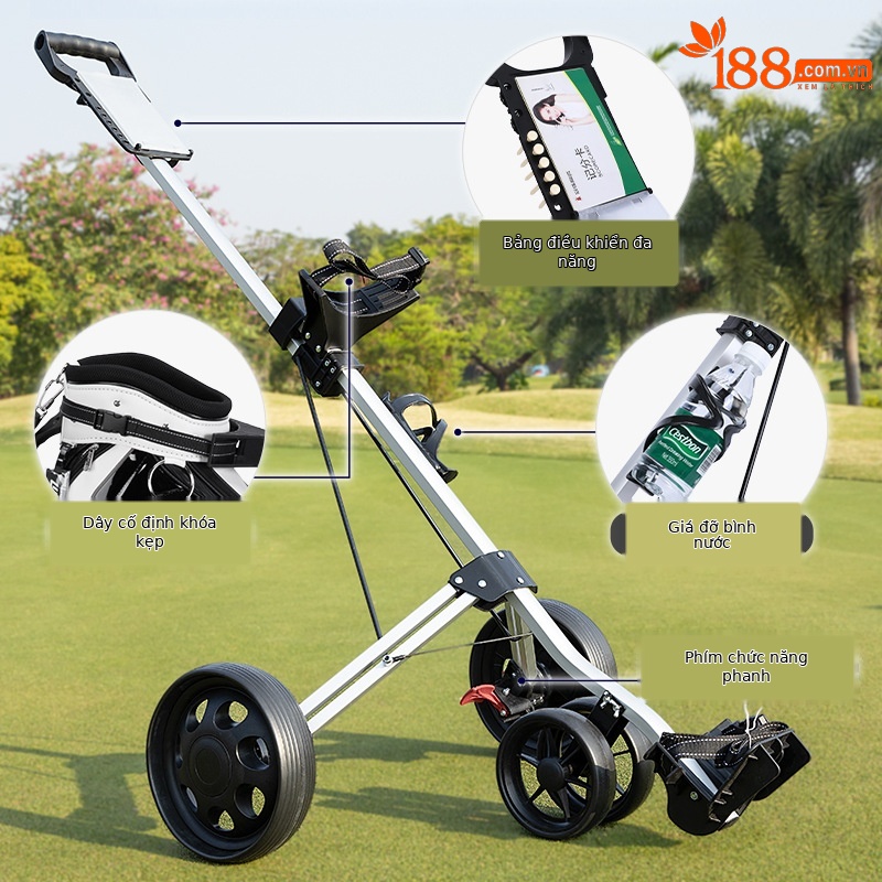 Xe đẩy golf gấp gọn PGM ba bánh hoặc bốn bánh, khung nhôm nhẹ, dễ mang theo — Xe Du Lịch bóng đá bốn bánh (còn hàng), Xe bóng ba bánh