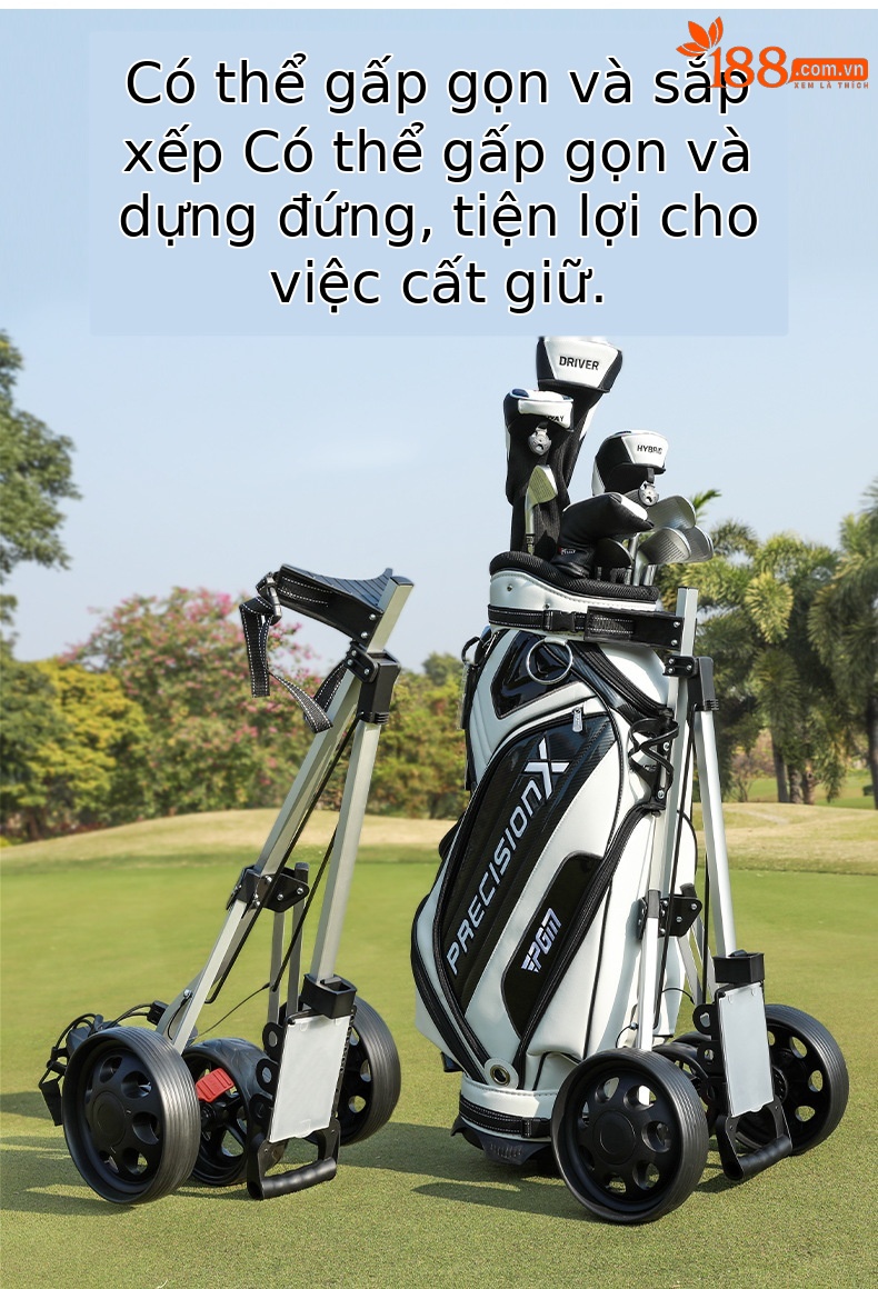 Xe đẩy golf gấp gọn PGM ba bánh hoặc bốn bánh, khung nhôm nhẹ, dễ mang theo — Xe Du Lịch bóng đá bốn bánh (còn hàng), Xe bóng ba bánh chi tiết 4