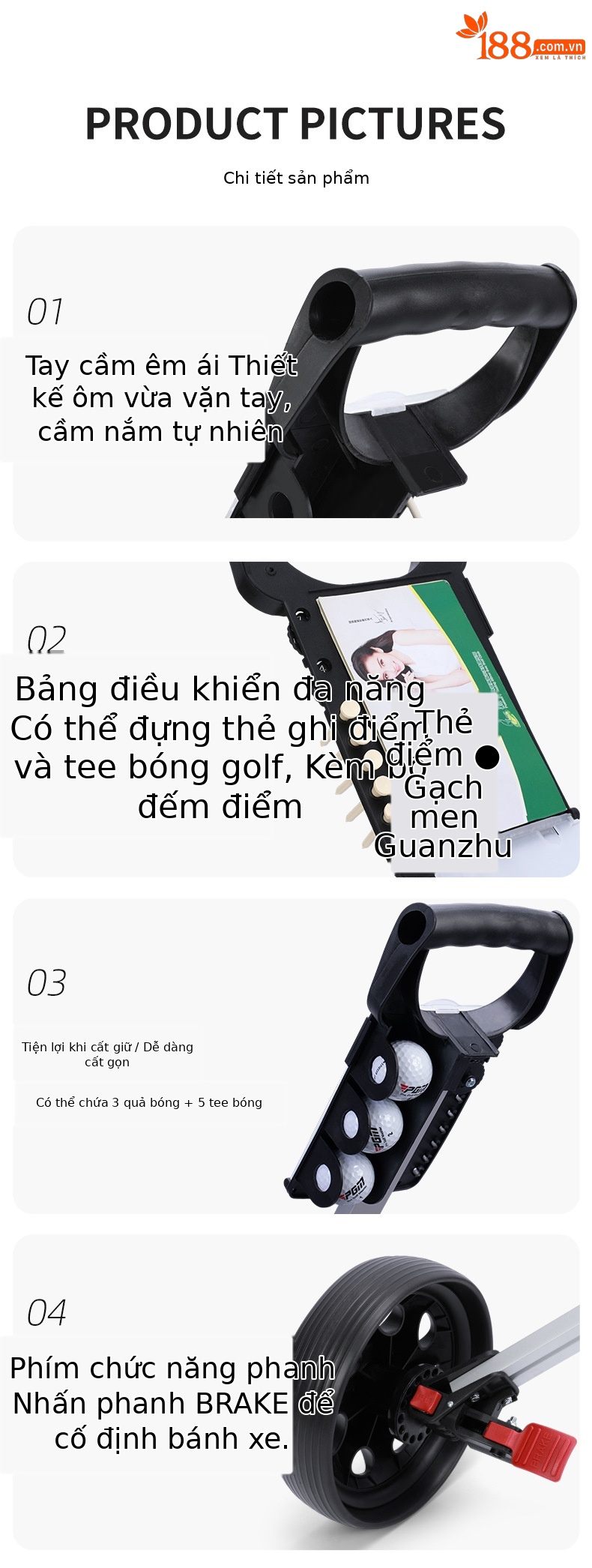Xe đẩy golf gấp gọn PGM ba bánh hoặc bốn bánh, khung nhôm nhẹ, dễ mang theo — Xe Du Lịch bóng đá bốn bánh (còn hàng), Xe bóng ba bánh chi tiết 13