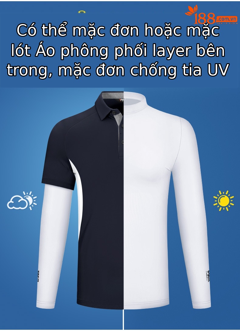 Áo thun golf dài tay nam mùa hè chất liệu lụa đá thoáng khí — YF202 màu xanh chi tiết 4