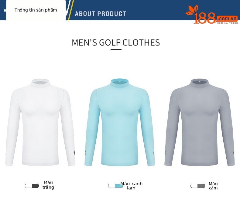 Áo thun golf dài tay nam mùa hè chất liệu lụa đá thoáng khí — YF202 màu xanh chi tiết 9