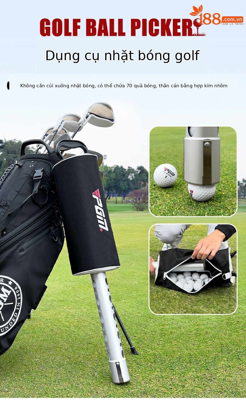 Máy nhặt bóng golf PGM đứng dễ dàng, túi vải nylon kèm ống nhôm, chứa 70 quả — Thiết bị nhặt Túi vải JQQ001, Thiết bị nhặt bóng ống nhôm JQQ002 chi tiết 2
