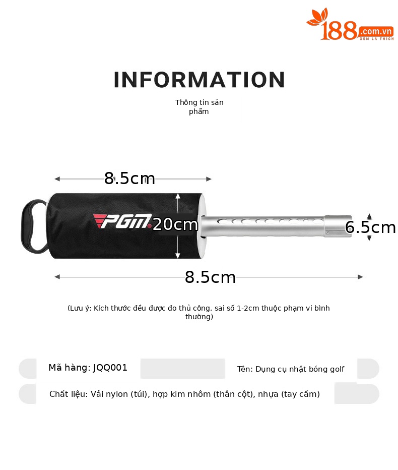 Máy nhặt bóng golf PGM đứng dễ dàng, túi vải nylon kèm ống nhôm, chứa 70 quả — Thiết bị nhặt Túi vải JQQ001, Thiết bị nhặt bóng ống nhôm JQQ002 chi tiết 6