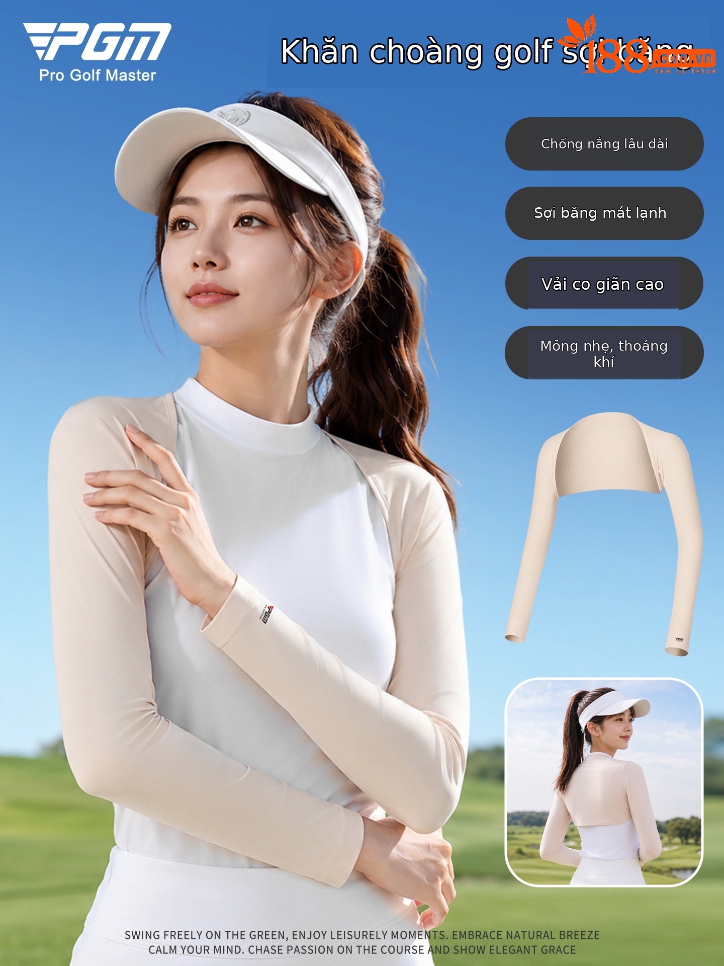 Áo khoác golf chống nắng PGM tay choàng nhẹ chất liệu lụa băng — PJ001-Hồng
