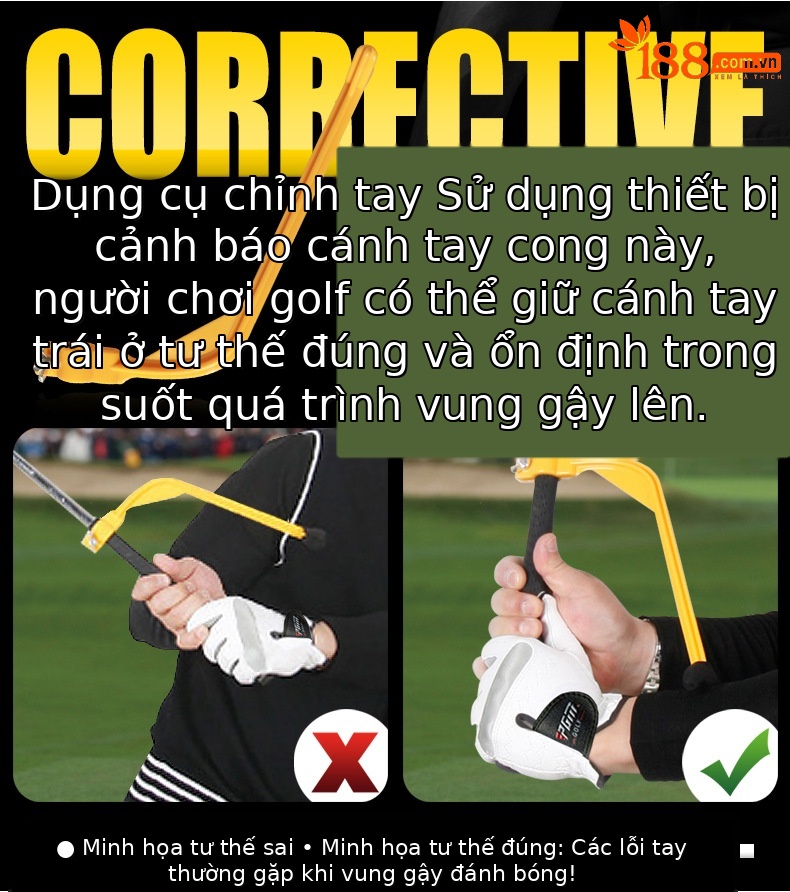 Dụng cụ chỉnh sửa cánh tay golf PGM hỗ trợ tập swing đúng tư thế — Công cụ sửa cánh tay màu vàng chi tiết 3