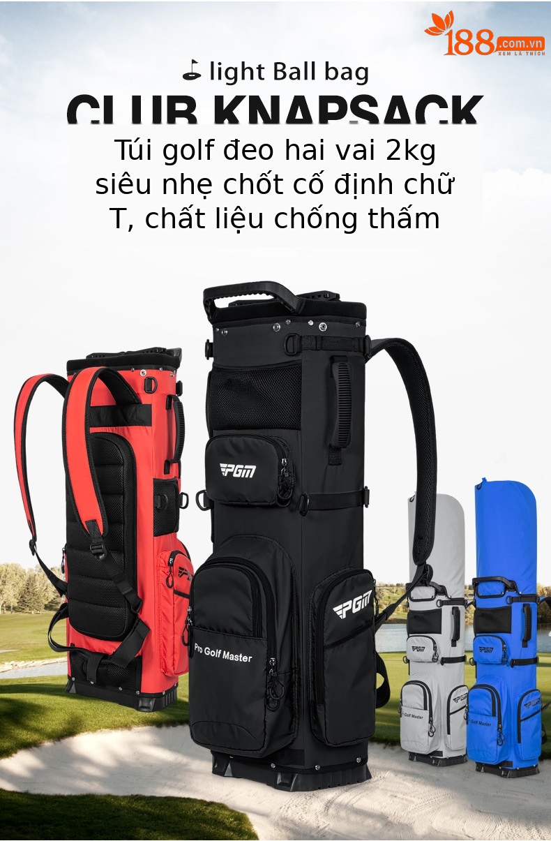 Túi đựng gậy golf PGM đeo vai kiểu ba lô chống nước siêu nhẹ 2kg — QB144-đỏ (vai trở lại), QB144-Màu xanh dương (Ba lô trở lại), QB144-Đen (kiểu ba lô), QB144-Xám (Ba lô trở lại) chi tiết 1
