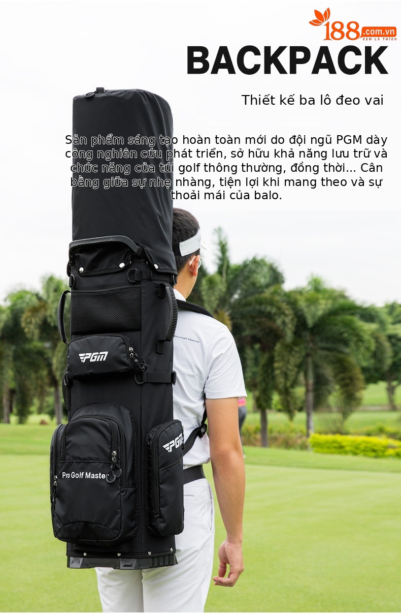 Túi đựng gậy golf PGM đeo vai kiểu ba lô chống nước siêu nhẹ 2kg — QB144-đỏ (vai trở lại), QB144-Màu xanh dương (Ba lô trở lại), QB144-Đen (kiểu ba lô), QB144-Xám (Ba lô trở lại) chi tiết 2