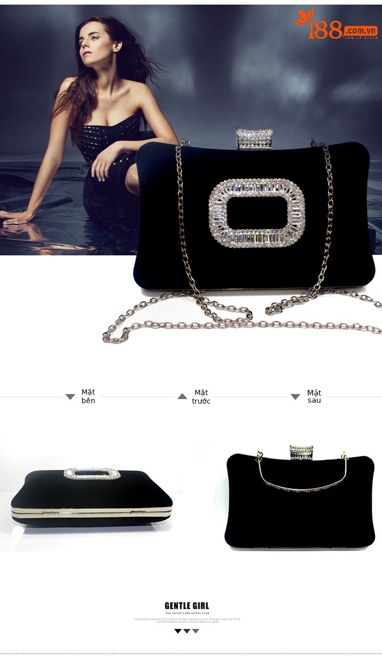 Túi clutch nữ dạ hội nhung đính kim cương khóa vuông — Đỏ hoa hồng, Vàng Lạc Đà Saudi, Đỏ lễ hội, Màu tím Cung Đình chi tiết 8