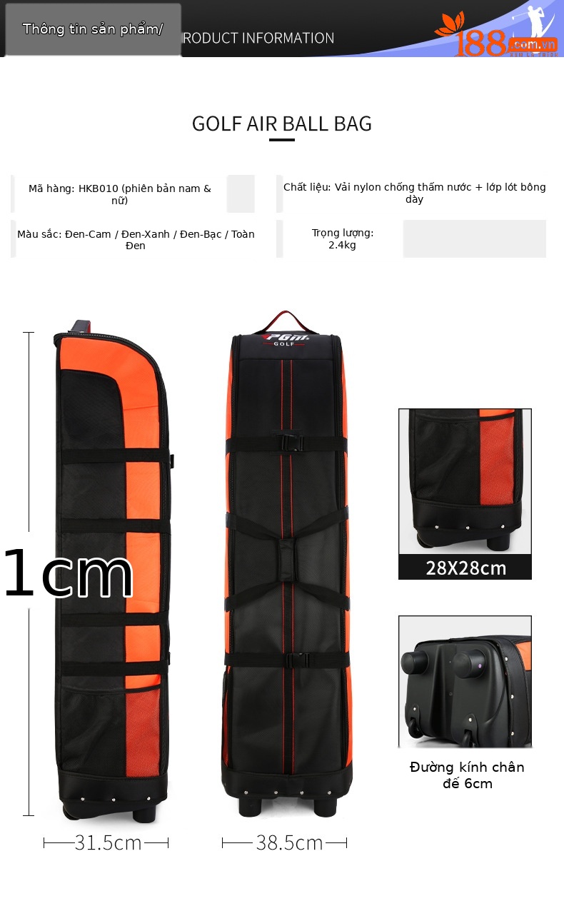 Túi đựng gậy golf PGM hai lớp đế cứng, chống nước, gấp gọn, kích thước 141x38.5x31.5 cm — HKB006 đen và cam (Phiên bản dày), HKB006 đen xanh (phiên bản dày), HKB006 Đen Bạc (phiên bản dày), HKB006 toàn màu đen (Phiên bản dày) chi tiết 8