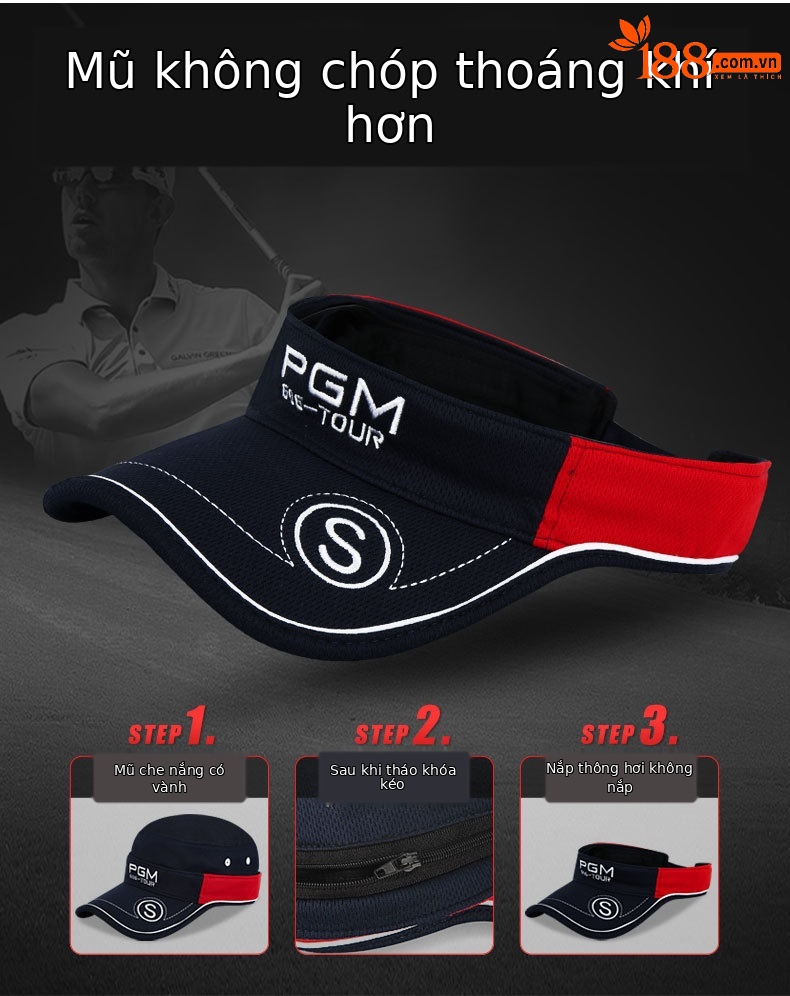 Mũ golf không đỉnh PGM chống nắng thoáng khí mùa hè đa năng — Màu đen, Xanh Navy, Màu trắng, Màu đỏ chi tiết 3