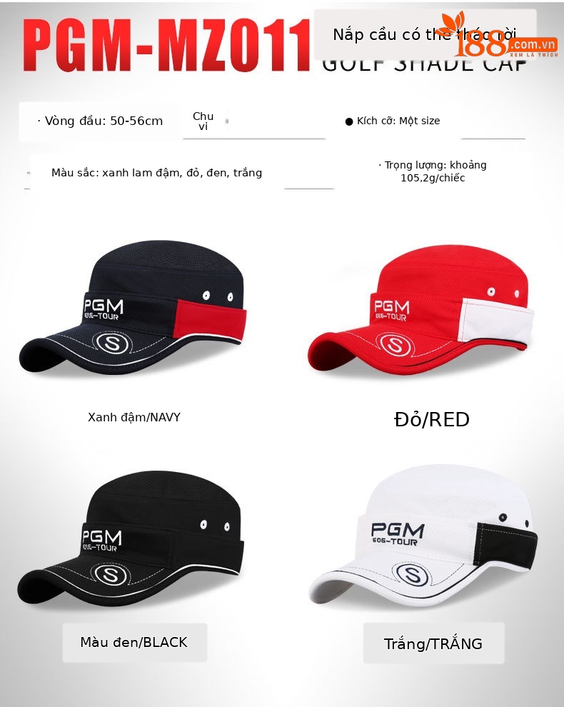 Mũ golf không đỉnh PGM chống nắng thoáng khí mùa hè đa năng — Màu đen, Xanh Navy, Màu trắng, Màu đỏ chi tiết 4