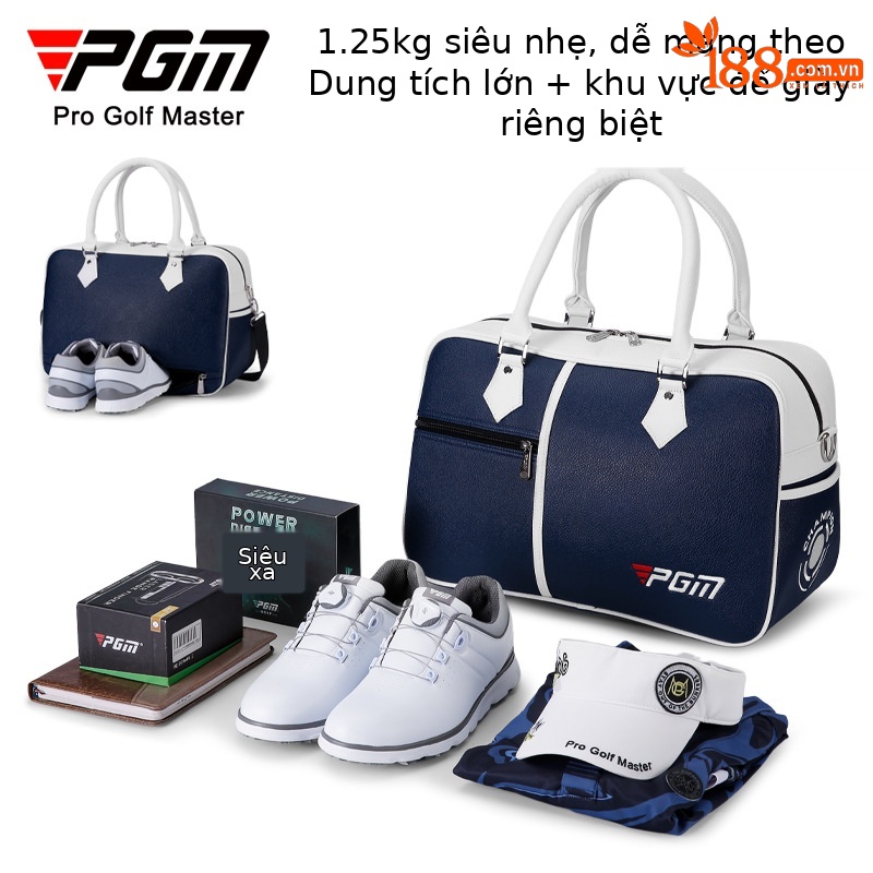 Túi đựng quần áo golf PGM dung tích lớn, chất liệu PU chống nước, có ngăn giày riêng, kích thước 46×22×28 cm — YWB017-Màu đen, YWB017-màu trắng, YWB017-màu cam, YWB017-màu xanh đậm