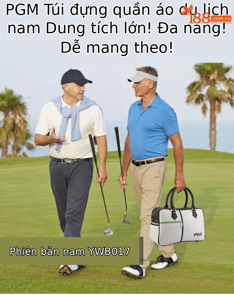 Túi đựng quần áo golf PGM dung tích lớn, chất liệu PU chống nước, có ngăn giày riêng, kích thước 46×22×28 cm — YWB017-Màu đen, YWB017-màu trắng, YWB017-màu cam, YWB017-màu xanh đậm chi tiết 2