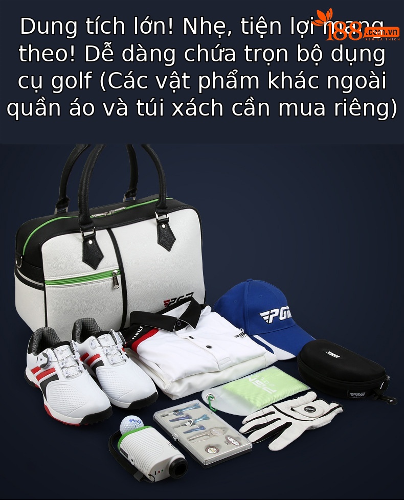 Túi đựng quần áo golf PGM dung tích lớn, chất liệu PU chống nước, có ngăn giày riêng, kích thước 46×22×28 cm — YWB017-Màu đen, YWB017-màu trắng, YWB017-màu cam, YWB017-màu xanh đậm chi tiết 3