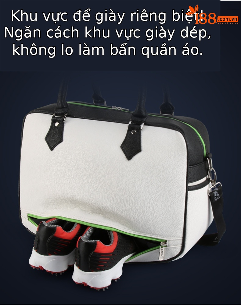 Túi đựng quần áo golf PGM dung tích lớn, chất liệu PU chống nước, có ngăn giày riêng, kích thước 46×22×28 cm — YWB017-Màu đen, YWB017-màu trắng, YWB017-màu cam, YWB017-màu xanh đậm chi tiết 4