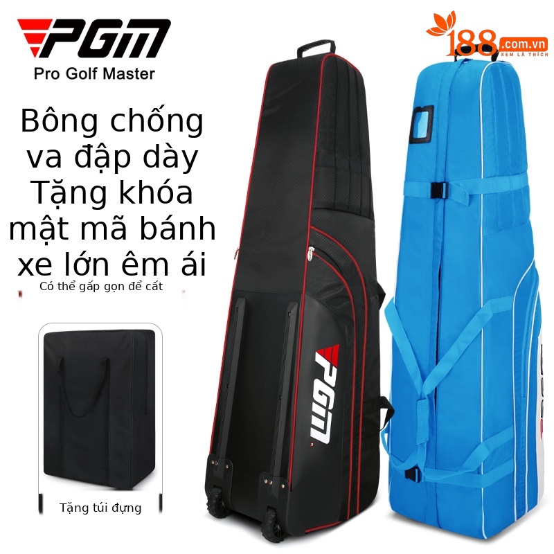 Túi vận chuyển golf PGM chống nước dày dặn, có bánh kéo gập gọn — HKB008-Túi hàng không dày không thấm nước màu đen